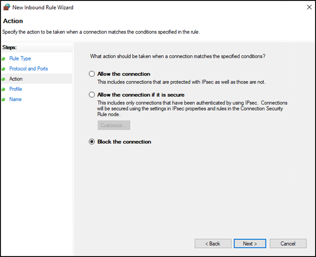Windows Defender Connection Types
